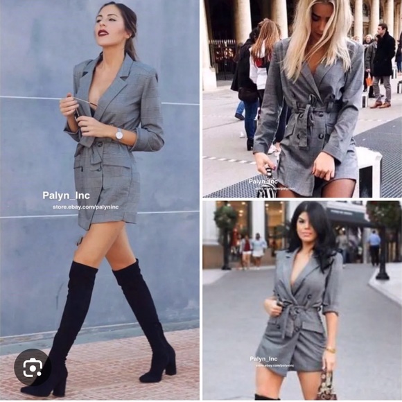 NWT Zara Grey Checked Blazer Style Jumpsuit with Belt Size Small - Picture 2 of 8